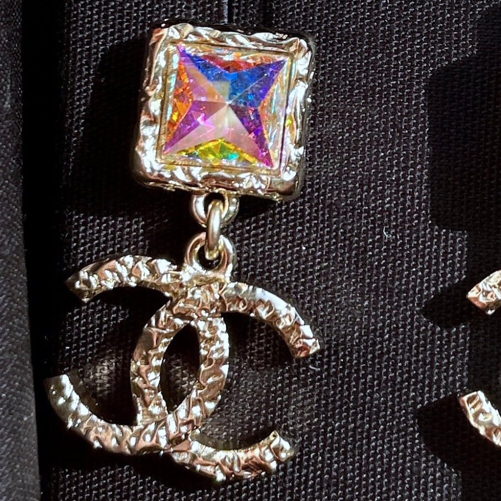 Chanel Iridescent Crystal Logo Earrings - Picture 5 of 11